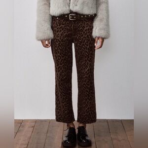 Zara Mid-Rise Straight Crop Leg Flocked Jeans Chocolate Size 2